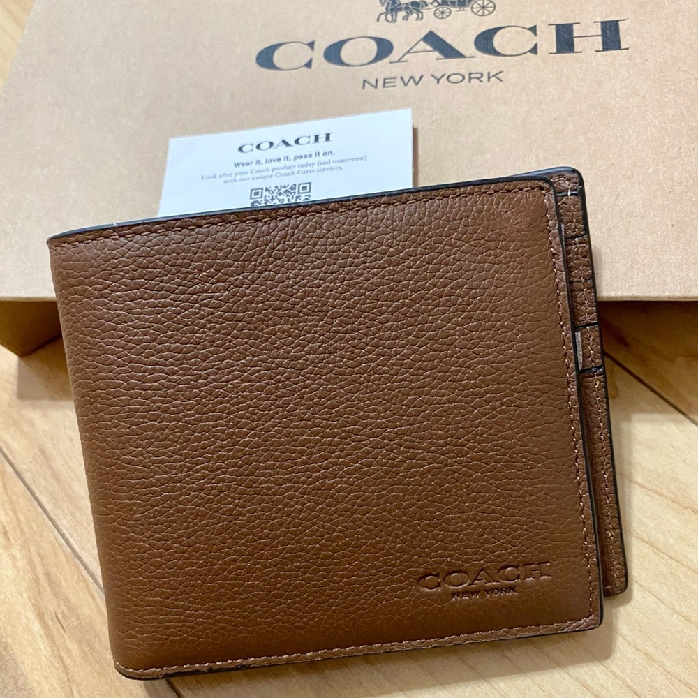 💯OUTSTOCK/NEW🆕Coach Men Bifold Wallet🆕saddle